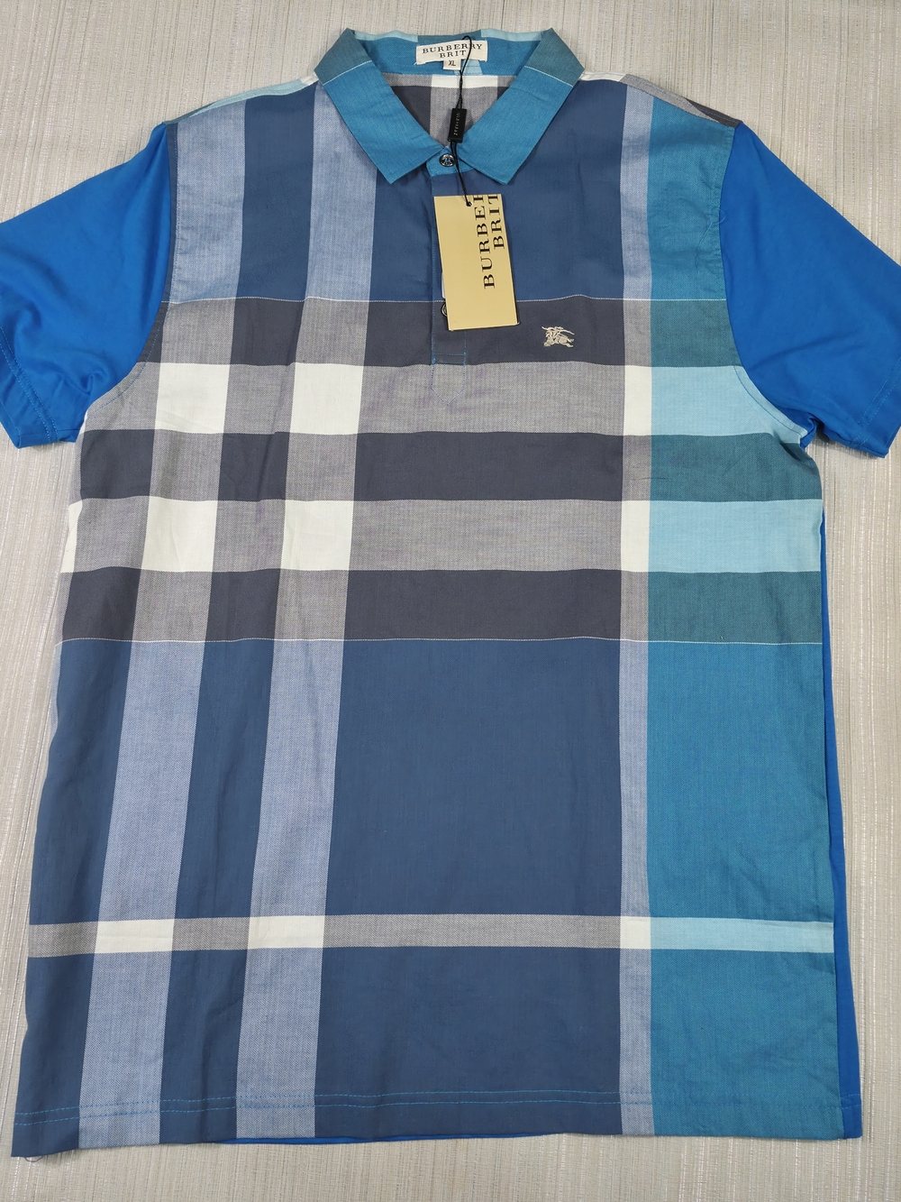 Burberry Blue Multi-Check Short Sleeve Polo